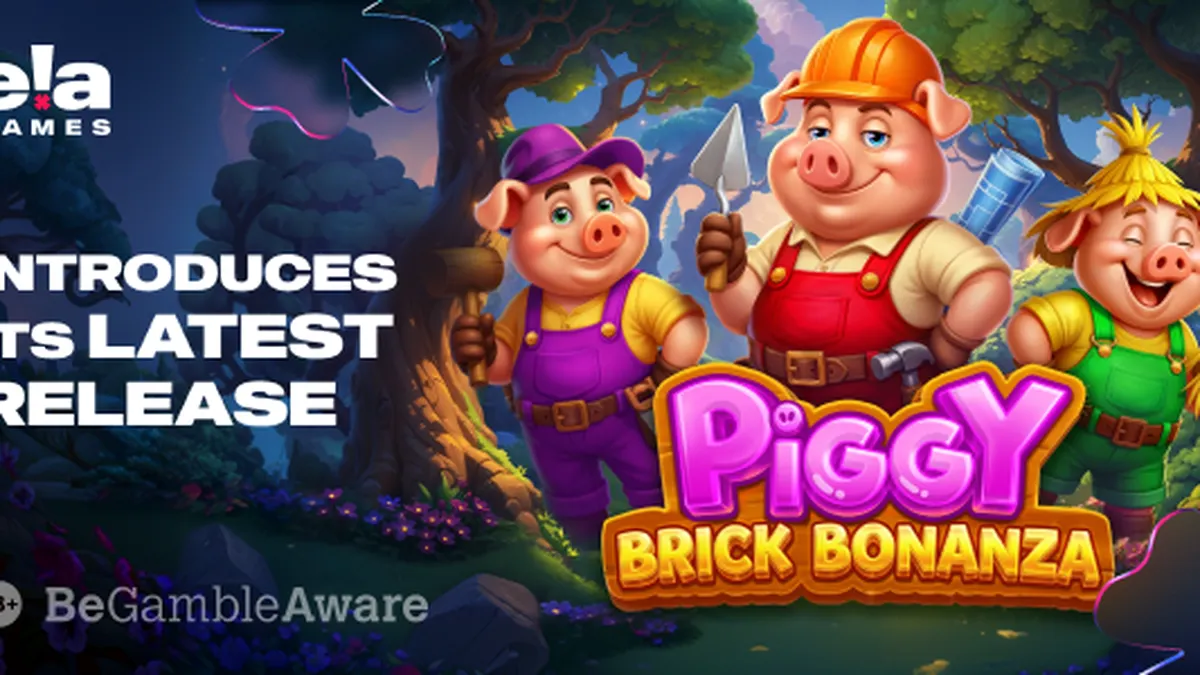 Tampilan visual permainan slot Piggy Brick Bonanza dengan tema konstruksi babi